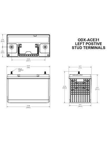 Batteria Applicazioni Professionali  ODYSSEY CONNECT ODX-ACE31  12V 100AH 1150A +Sx - 31C