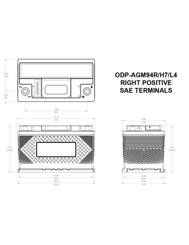 Batteria Applicazioni Professionali  ODYSSEY PERFORMANCE ODP-AGM94 H7 L4  12V 80AH 850A +Dx