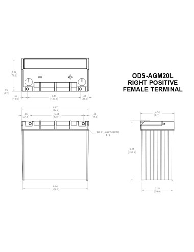 Batteria Applicazioni Professionali  ODYSSEY EXTREME ODS-AGM20L  12V 18AH 275A - +Dx - TX20HL