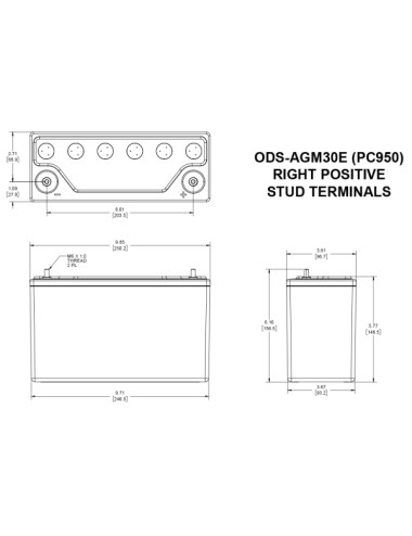 Batteria Applicazioni Professionali  ODYSSEY EXTREME ODS-AGM30E  12V 34AH 400A - +Dx