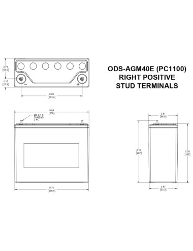 Batteria Applicazioni Professionali  ODYSSEY EXTREME ODS-AGM40E  12V 45AH 500A - +Dx